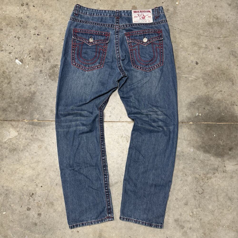 Vintage Mens Red Stitched Joey Super T True Religion Jeans Size 38x31